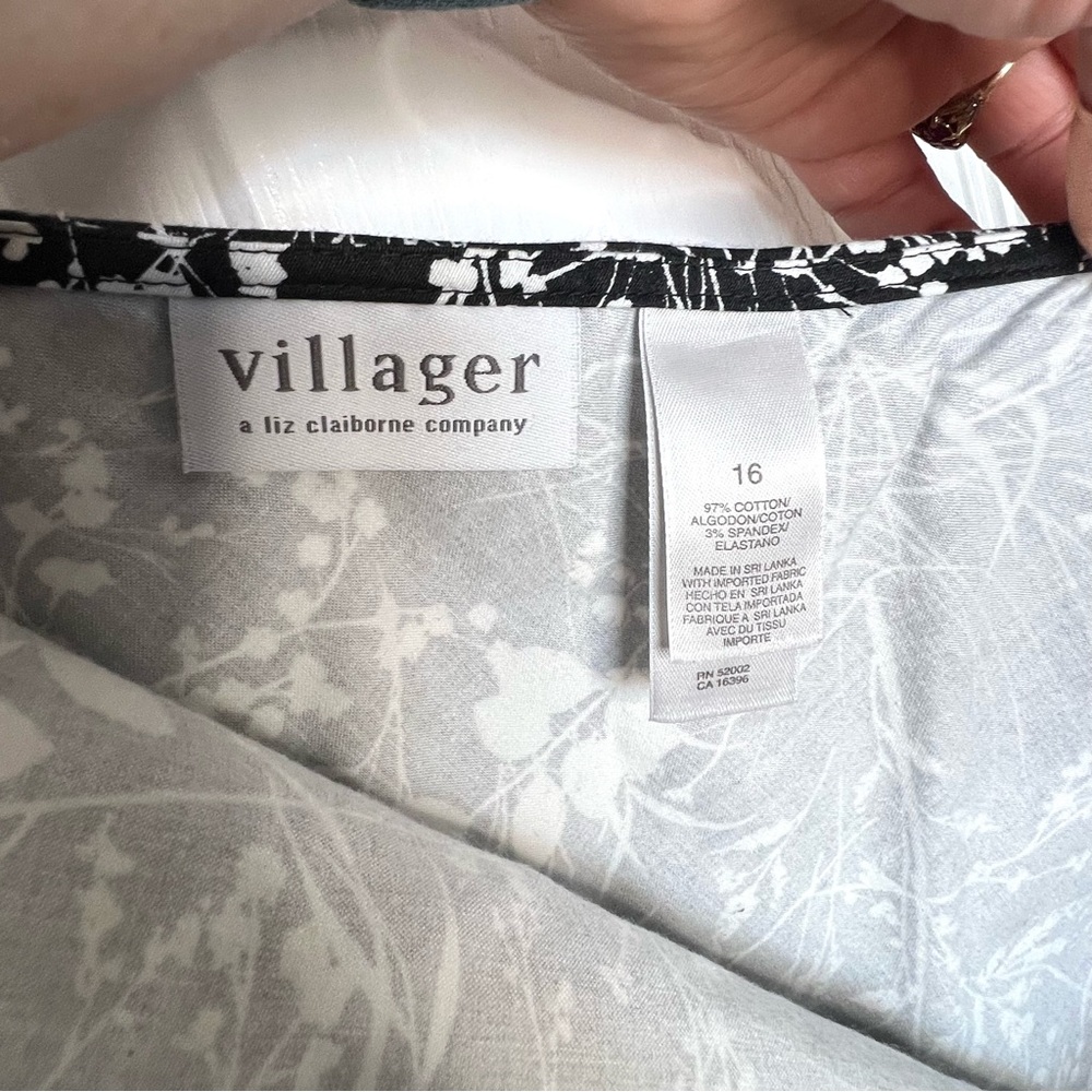 Liz Claiborne Villager Botanical Floral A-Line Skirt Black White Size 16 - Picture 3 of 6